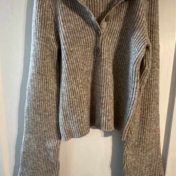 Bershka Sweaters - Bershka Buttoned Cowl Neck Sweater - Light Gray